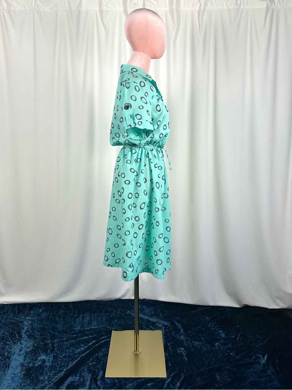 Vintage David Bradley Mint Abstract Polka Dot Print Shirt Dress M/L - Picture 5 of 16